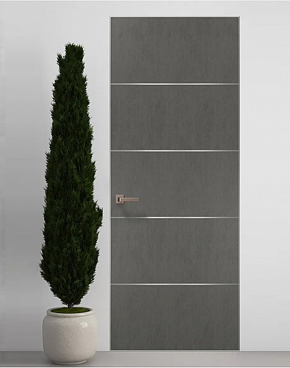 Двері приховані Папа Карло PL-02 Бетон сірий, кромка алюміній срібло