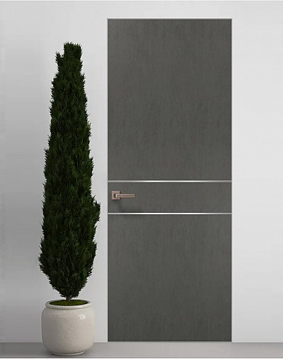 Двері приховані Папа Карло PL-07 Бетон сірий, кромка алюміній срібло