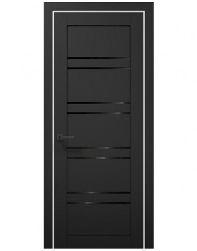 Міжкімнатні двері Папа Карло колекція Tetra T-01 колір Чорний матовий/Альпійський білий, скло чорне