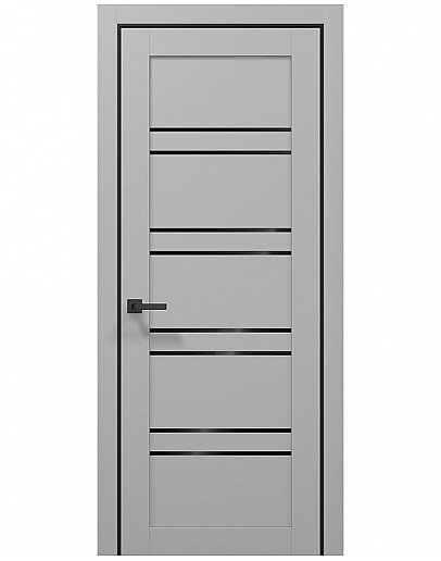 Двері міжкімнатні Папа Карло колекція TETRA T-01 Сірий матовий/Чорний матовий, скло чорне