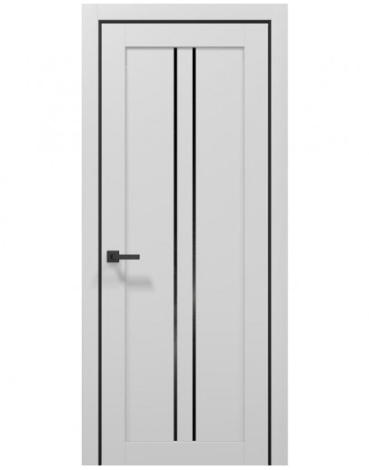 Міжкімнатні двері Папа Карло колекція Tetra T-02 колір Альпійський білий/Чорний матовий, скло чорне, скло сатін