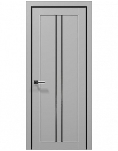 Двері міжкімнатні Папа Карло колекція TETRA T-02 Сірий матовий/Чорний матовий, скло чорне