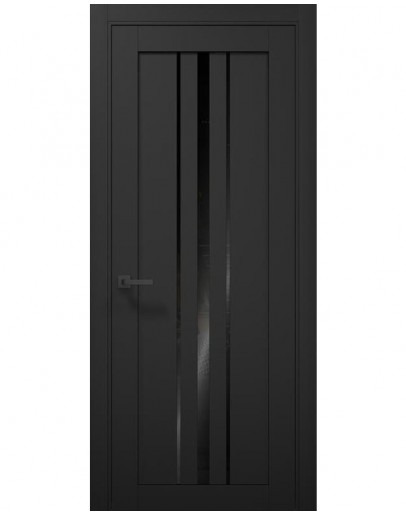 Міжкімнатні двері Папа Карло колекція Tetra T-03 колір Чорний матовий, скло чорне