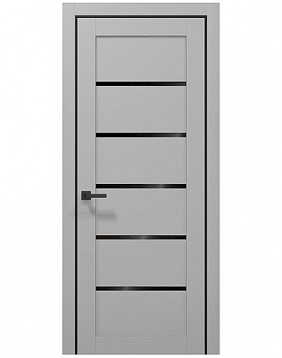 Двері міжкімнатні Папа Карло колекція TETRA T-07 Сірий матовий/Чорний матовий, скло чорне