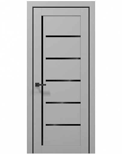 Двері міжкімнатні Папа Карло колекція TETRA T-08 Сірий матовий/Чорний матовий, скло чорне