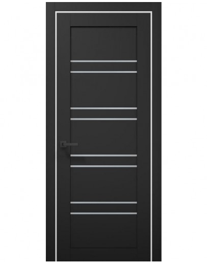 Міжкімнатні двері Папа Карло колекція Tetra T-01 колір Чорний матовий/Альпійський білий, скло сатін