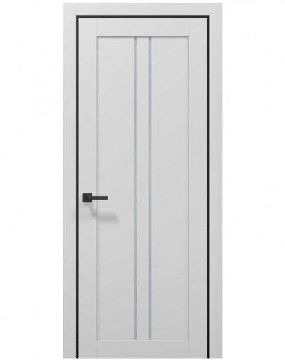 Міжкімнатні двері Папа Карло колекція Tetra T-02 колір Альпійський білий/Чорний матовий, скло сатін