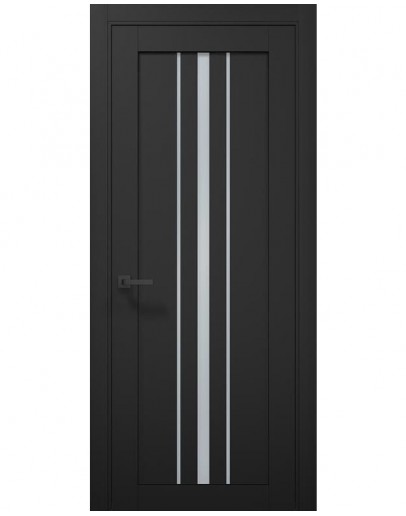 Міжкімнатні двері Папа Карло колекція Tetra T-03 колір Чорний матовий, скло сатін