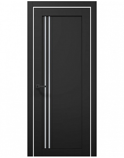 Двері міжкімнатні Папа Карло колекція TETRA T-09 Чорний матовий/Альпійський білий, скло сатін