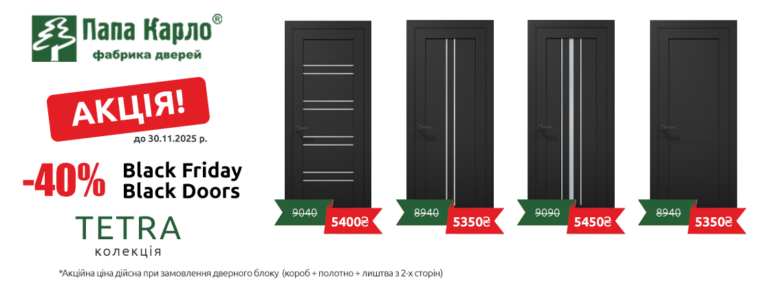 Акція -40% на чорні двері колекції TETRA